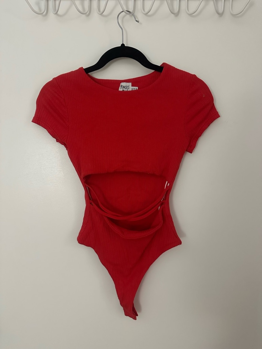 Princess Polly Red Ribbed Bodysuit with cutout - Picture 5 of 7